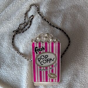 Betsey Johnson  Popcorn Bag with Pink Floral Lining And Chain Strap